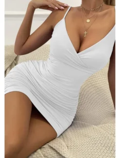 New Women's Mini Dress White Dress Graduation Dress Bodycon Slip Dress Fashion Party Birthday Date Regular Fit Plain Sleeveless Spaghetti Strap Black White Wine Red Summer Women White Dresses