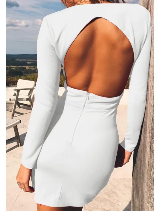 Outlet Women's Mini Dress White Dress Graduation Dress Bodycon Fashion Modern Outdoor Birthday Graduation Regular Fit Plain Long Sleeve Deep V Black White Red Summer Women White Dresses