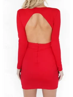 Outlet Women's Mini Dress White Dress Graduation Dress Bodycon Fashion Modern Outdoor Birthday Graduation Regular Fit Plain Long Sleeve Deep V Black White Red Summer Women White Dresses