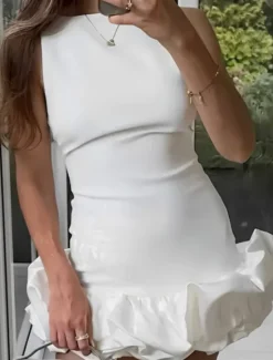 Online Women's Mini Dress White Dress Graduation Dress Sexy Dress Fashion Party Birthday Cocktail Party Regular Fit Plain Sleeveless Crew Neck Black White Red Summer Women White Dresses