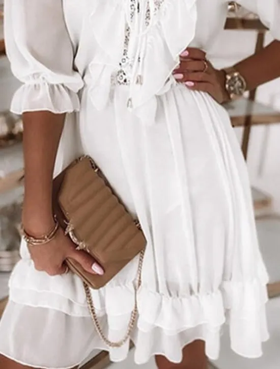 New Women's Mini Dress Dress Casual Dress Summer Dress Plain Dress Vintage Streetwear Vacation Street Holiday Loose Fit Plain Half Sleeve V Neck Summer Women White Dresses