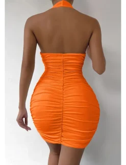 Outlet Women's Mini Dress White Dress Graduation Dress Bodycon Halter Neck Dress Fashion Vacation Graduation Going out Regular Fit Plain Sleeveless Halter Neck Black White Orange Summer Women White Dresses