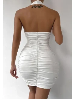 Outlet Women's Mini Dress White Dress Graduation Dress Bodycon Halter Neck Dress Fashion Vacation Graduation Going out Regular Fit Plain Sleeveless Halter Neck Black White Orange Summer Women White Dresses