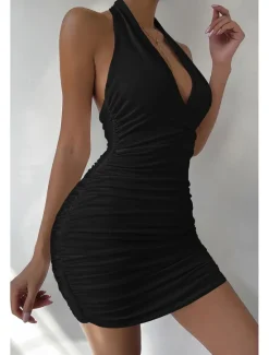 Outlet Women's Mini Dress White Dress Graduation Dress Bodycon Halter Neck Dress Fashion Vacation Graduation Going out Regular Fit Plain Sleeveless Halter Neck Black White Orange Summer Women White Dresses