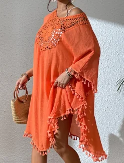 Best Women's Mini Dress White Dress Lace Dress Shirt Dress Summer Dress Streetwear Basic Casual Vacation Street Holiday Regular Fit 3/4 Length Sleeve Crew Neck Black White Blue Orange Summer Women White Dresses