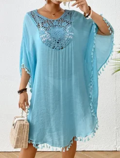 Best Women's Mini Dress White Dress Lace Dress Shirt Dress Summer Dress Streetwear Basic Casual Vacation Street Holiday Regular Fit 3/4 Length Sleeve Crew Neck Black White Blue Orange Summer Women White Dresses