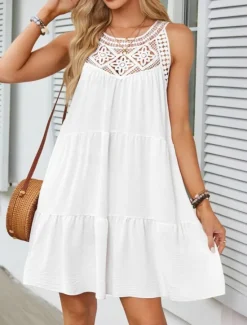 Outlet Women's Mini Dress White Dress Casual Dress Tank Dress Stylish Basic Casual Vacation Daily Regular Fit Plain Sleeveless Crew Neck White Fuchsia Summer Women Sundresses