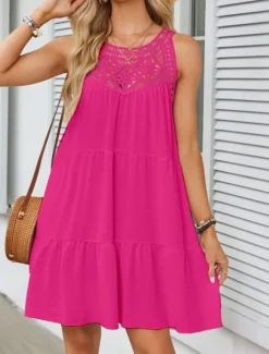Outlet Women's Mini Dress White Dress Casual Dress Tank Dress Stylish Basic Casual Vacation Daily Regular Fit Plain Sleeveless Crew Neck White Fuchsia Summer Women Sundresses