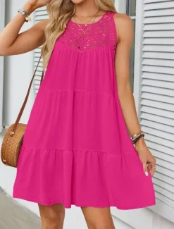 Outlet Women's Mini Dress White Dress Casual Dress Tank Dress Stylish Basic Casual Vacation Daily Regular Fit Plain Sleeveless Crew Neck White Fuchsia Summer Women Sundresses