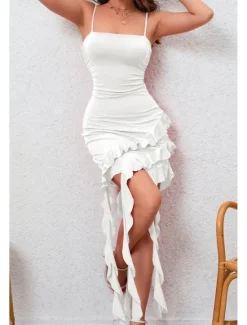 Hot Women's Mini Dress White Dress Graduation Dress Homecoming Dress Bodycon Fashion Birthday Graduation Date Regular Fit Plain Sleeveless Spaghetti Strap Black White Red Purple Summer Women White Dresses