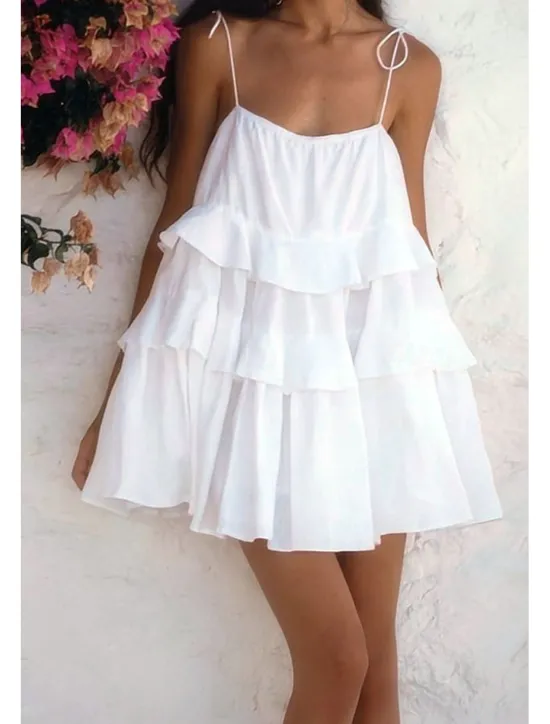 New Women's Mini Dress White Dress Graduation Dress Slip Dress Fashion Outdoor Birthday Graduation Regular Fit Plain Sleeveless Spaghetti Strap White Pink Blue Summer Women White Dresses