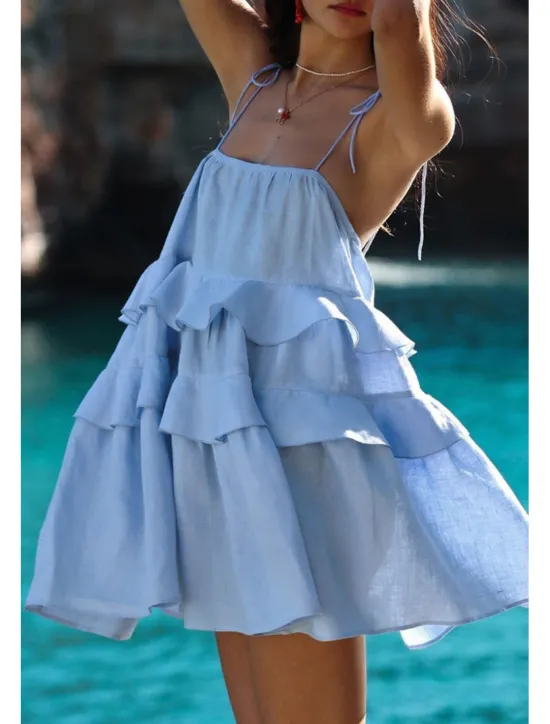 New Women's Mini Dress White Dress Graduation Dress Slip Dress Fashion Outdoor Birthday Graduation Regular Fit Plain Sleeveless Spaghetti Strap White Pink Blue Summer Women White Dresses