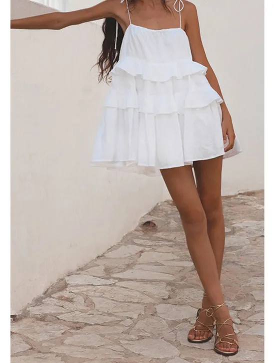 New Women's Mini Dress White Dress Graduation Dress Slip Dress Fashion Outdoor Birthday Graduation Regular Fit Plain Sleeveless Spaghetti Strap White Pink Blue Summer Women White Dresses