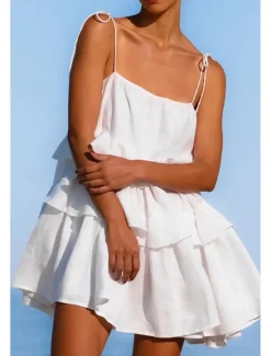 New Women's Mini Dress White Dress Graduation Dress Slip Dress Fashion Outdoor Birthday Graduation Regular Fit Plain Sleeveless Spaghetti Strap White Pink Blue Summer Women White Dresses