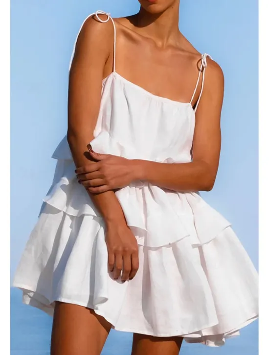 New Women's Mini Dress White Dress Graduation Dress Slip Dress Fashion Outdoor Birthday Graduation Regular Fit Plain Sleeveless Spaghetti Strap White Pink Blue Summer Women White Dresses