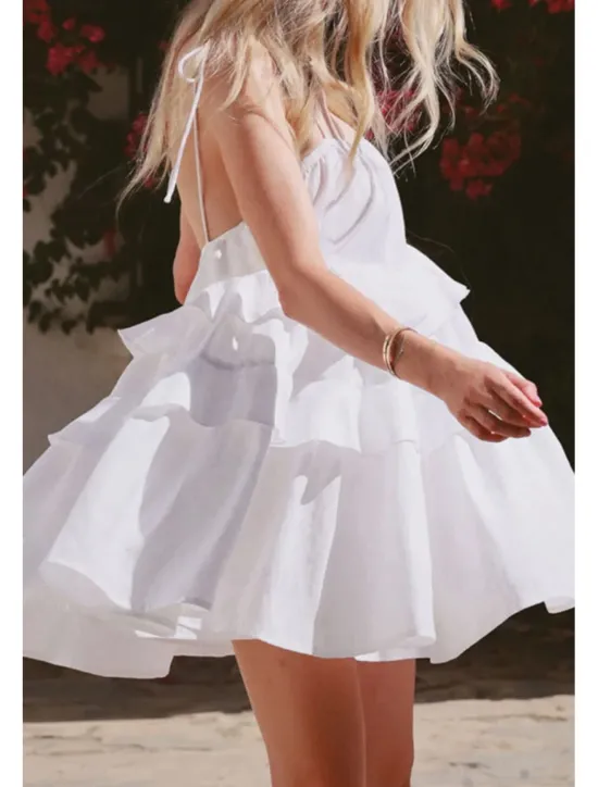 New Women's Mini Dress White Dress Graduation Dress Slip Dress Fashion Outdoor Birthday Graduation Regular Fit Plain Sleeveless Spaghetti Strap White Pink Blue Summer Women White Dresses