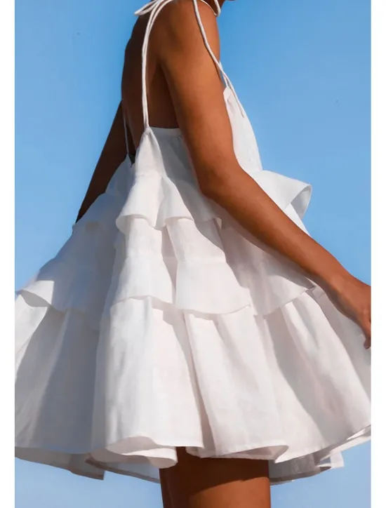 New Women's Mini Dress White Dress Graduation Dress Slip Dress Fashion Outdoor Birthday Graduation Regular Fit Plain Sleeveless Spaghetti Strap White Pink Blue Summer Women White Dresses