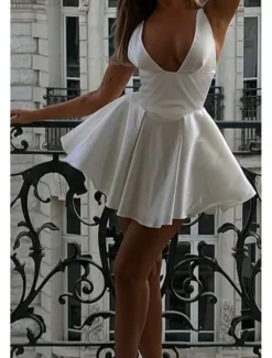 Outlet Women's Mini Dress Dress Graduation Dress Homecoming Dress Fashion Graduation Date Going out Regular Fit Plain Sleeveless Deep V Summer Women White Dresses
