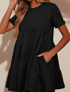 New Women's Mini Dress White Dress Casual Dress Summer Dress Stylish Casual Vacation Daily Date Regular Fit Plain Short Sleeve Crew Neck Black White Red Apricot Summer Women White Dresses