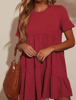 New Women's Mini Dress White Dress Casual Dress Summer Dress Stylish Casual Vacation Daily Date Regular Fit Plain Short Sleeve Crew Neck Black White Red Apricot Summer Women White Dresses