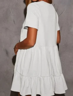 New Women's Mini Dress White Dress Casual Dress Summer Dress Stylish Casual Vacation Daily Date Regular Fit Plain Short Sleeve Crew Neck Black White Red Apricot Summer Women White Dresses