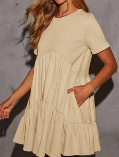 New Women's Mini Dress White Dress Casual Dress Summer Dress Stylish Casual Vacation Daily Date Regular Fit Plain Short Sleeve Crew Neck Black White Red Apricot Summer Women White Dresses