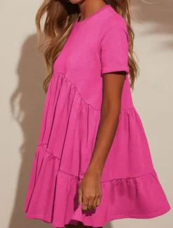 New Women's Mini Dress White Dress Casual Dress Summer Dress Stylish Casual Vacation Daily Date Regular Fit Plain Short Sleeve Crew Neck Black White Red Apricot Summer Women White Dresses