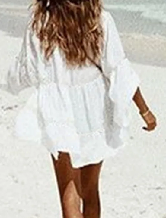 Discount Women's Mini Dress Dress Lace Dress Shirt Dress Casual Dress Streetwear Vacation Street Holiday Loose Fit Long Sleeve Shirt Collar Summer Spring Women White Dresses