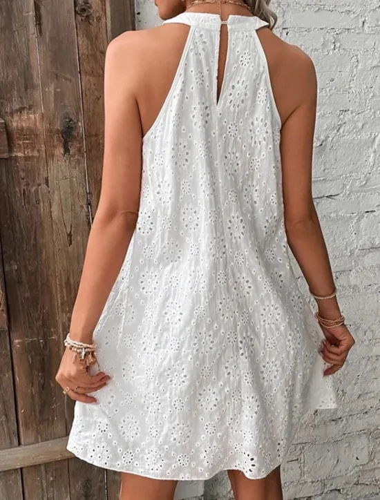 Sale Women's Mini Dress White Dress Casual Dress Cut Out Dress Summer Dress Fashion Outdoor Holiday Date Regular Fit Plain Sleeveless Halter Neck Orange Green Beige Summer Spring Women White Dresses