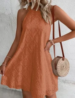 Sale Women's Mini Dress White Dress Casual Dress Cut Out Dress Summer Dress Fashion Outdoor Holiday Date Regular Fit Plain Sleeveless Halter Neck Orange Green Beige Summer Spring Women White Dresses