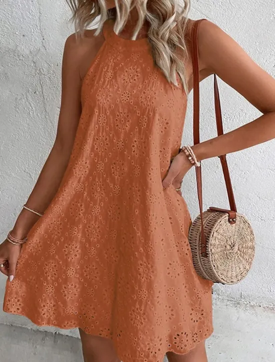 Sale Women's Mini Dress White Dress Casual Dress Cut Out Dress Summer Dress Fashion Outdoor Holiday Date Regular Fit Plain Sleeveless Halter Neck Orange Green Beige Summer Spring Women White Dresses
