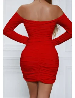 Sale Women's Mini Dress White Dress Graduation Dress Bodycon Fashion Modern Vacation Birthday Graduation Regular Fit Plain Long Sleeve Off Shoulder Black White Wine Red Summer Women White Dresses