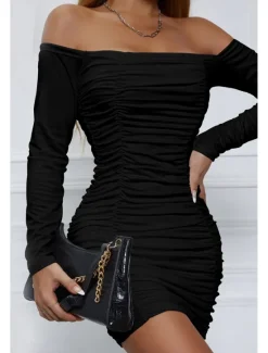 Sale Women's Mini Dress White Dress Graduation Dress Bodycon Fashion Modern Vacation Birthday Graduation Regular Fit Plain Long Sleeve Off Shoulder Black White Wine Red Summer Women White Dresses