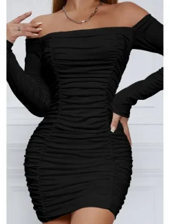 Sale Women's Mini Dress White Dress Graduation Dress Bodycon Fashion Modern Vacation Birthday Graduation Regular Fit Plain Long Sleeve Off Shoulder Black White Wine Red Summer Women White Dresses