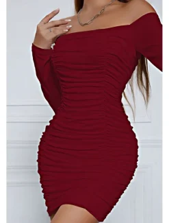 Sale Women's Mini Dress White Dress Graduation Dress Bodycon Fashion Modern Vacation Birthday Graduation Regular Fit Plain Long Sleeve Off Shoulder Black White Wine Red Summer Women White Dresses