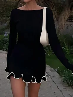 Best Women's Mini Dress White Dress Sheath Dress Stylish Casual Vacation Daily Date Regular Fit Plain Long Sleeve Crew Neck Black White Pink Spring Fall Women White Dresses