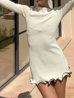 Best Women's Mini Dress White Dress Sheath Dress Stylish Casual Vacation Daily Date Regular Fit Plain Long Sleeve Crew Neck Black White Pink Spring Fall Women White Dresses