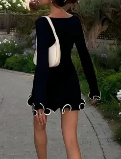 Best Women's Mini Dress White Dress Sheath Dress Stylish Casual Vacation Daily Date Regular Fit Plain Long Sleeve Crew Neck Black White Pink Spring Fall Women White Dresses