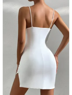 Sale Women's Mini Dress Dress Graduation Dress Sexy Dress Slip Dress Fashion Mature Graduation Date Going out Regular Fit Plain Sleeveless Spaghetti Strap Summer Women White Dresses
