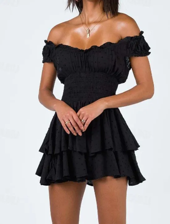 Online Women's Mini Dress White Dress Graduation Dress Fashion Party Birthday Date Regular Fit Plain Short Sleeve Off Shoulder Black White Summer Women White Dresses