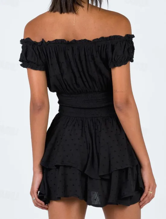 Online Women's Mini Dress White Dress Graduation Dress Fashion Party Birthday Date Regular Fit Plain Short Sleeve Off Shoulder Black White Summer Women White Dresses