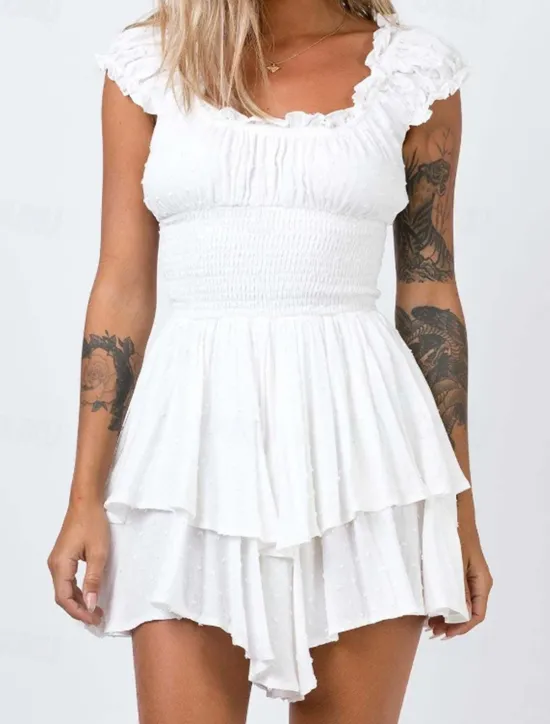 Online Women's Mini Dress White Dress Graduation Dress Fashion Party Birthday Date Regular Fit Plain Short Sleeve Off Shoulder Black White Summer Women White Dresses