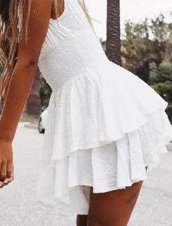 Online Women's Mini Dress White Dress Graduation Dress Fashion Party Birthday Date Regular Fit Plain Short Sleeve Off Shoulder Black White Summer Women White Dresses
