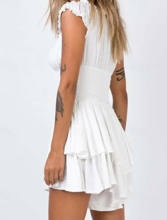 Online Women's Mini Dress White Dress Graduation Dress Fashion Party Birthday Date Regular Fit Plain Short Sleeve Off Shoulder Black White Summer Women White Dresses
