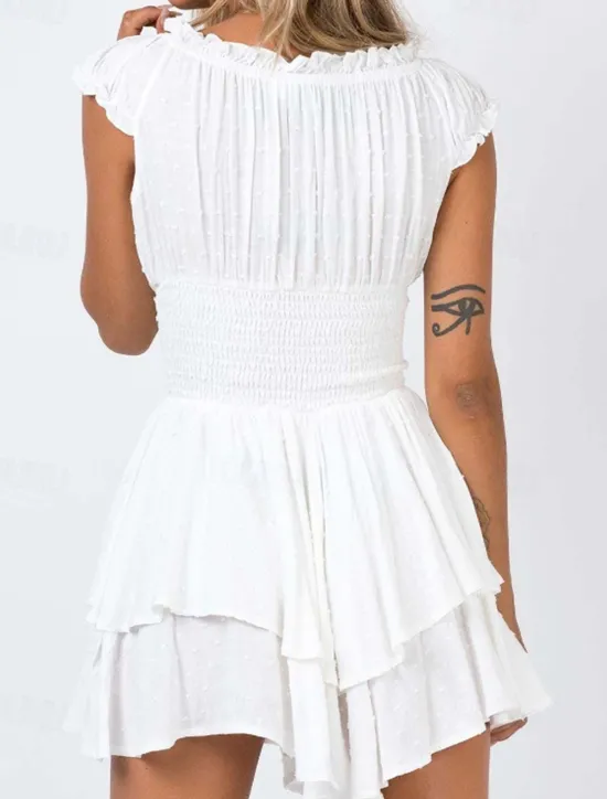 Online Women's Mini Dress White Dress Graduation Dress Fashion Party Birthday Date Regular Fit Plain Short Sleeve Off Shoulder Black White Summer Women White Dresses