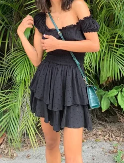 Online Women's Mini Dress White Dress Graduation Dress Fashion Party Birthday Date Regular Fit Plain Short Sleeve Off Shoulder Black White Summer Women White Dresses