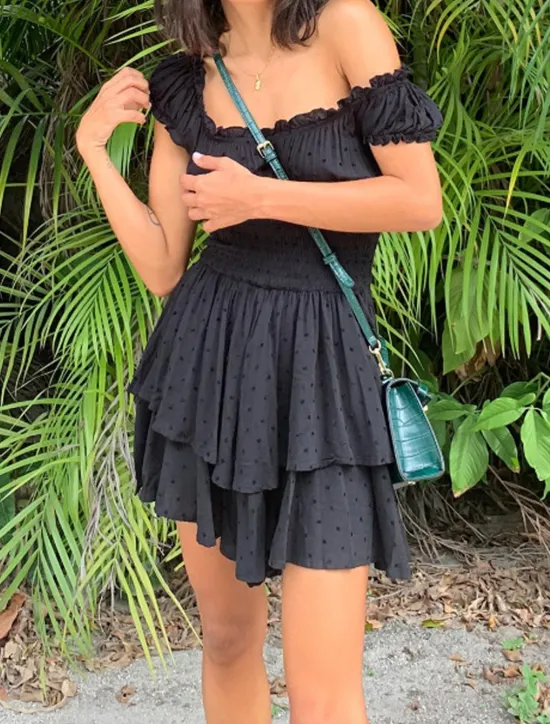 Online Women's Mini Dress White Dress Graduation Dress Fashion Party Birthday Date Regular Fit Plain Short Sleeve Off Shoulder Black White Summer Women White Dresses