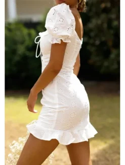 Outlet Women's Mini Dress Dress Graduation Dress Fashion Vacation Birthday Weekend Regular Fit Plain Short Sleeve Square Neck Summer Women White Dresses