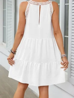 Discount Women's Mini Dress White Dress Lace Dress Boho Dress Casual Vacation Street Regular Fit Sleeveless Crew Neck Black White Red Navy Blue Summer Women White Dresses