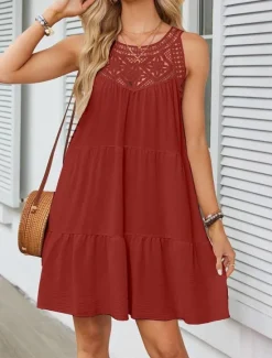 Discount Women's Mini Dress White Dress Lace Dress Boho Dress Casual Vacation Street Regular Fit Sleeveless Crew Neck Black White Red Navy Blue Summer Women White Dresses